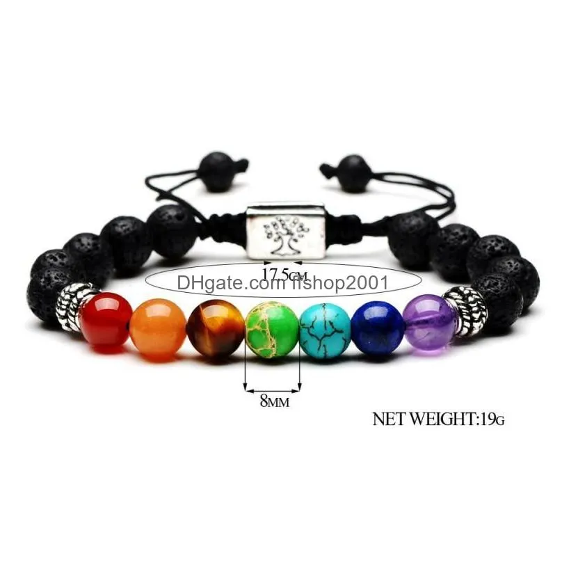 women men natural lava stone bracelet charms tree of life 7 chakra bracelet adjustable jewelry energy yoga beads fashion bracelets