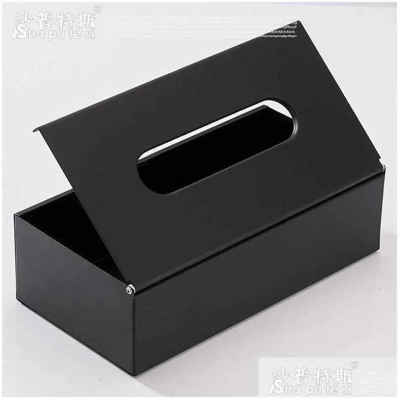 304 stanless steel tissue box holder black finish square cover wall mounted toilet paper car 210818