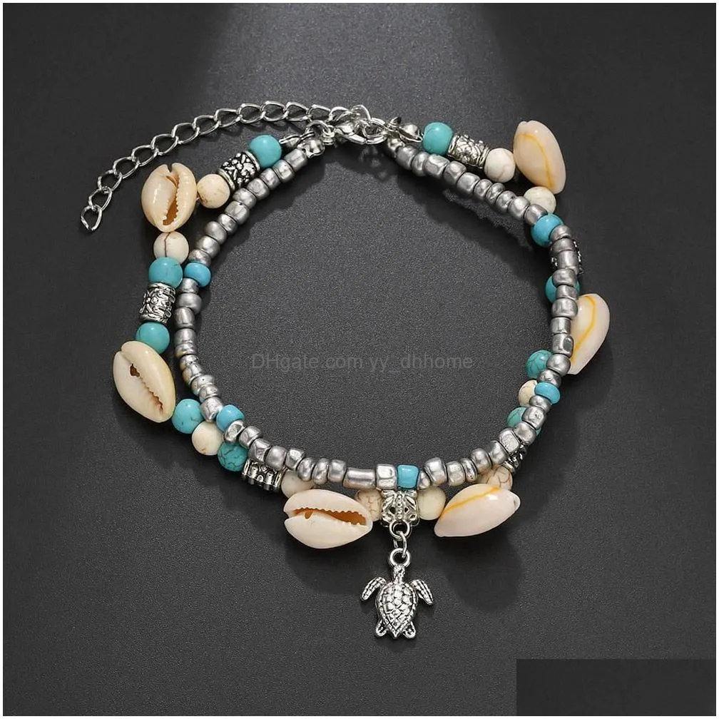 foot jewelry originality shell tortoise pendeloque cut anklet twinset yoga sandy beach foot ornaments