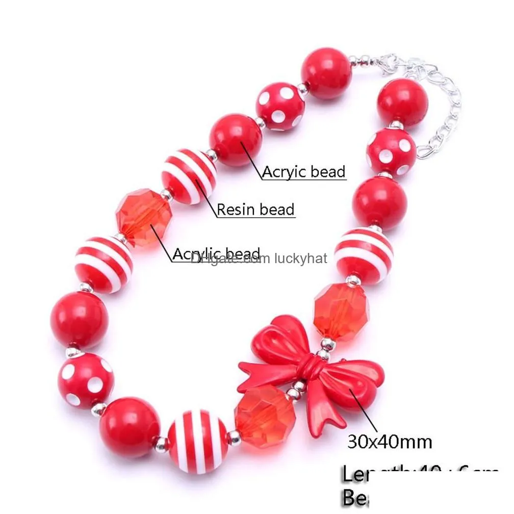 red color christmas baby kid chunky necklace fashion toddlers girls bubblegum bead chunky necklace jewelry gift for children