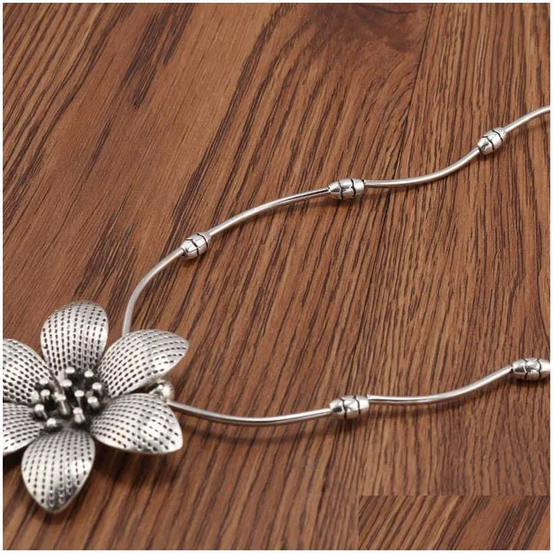 womens simple flowers tibetan silver pendant necklaces gstqn018 fashion gift national style women diy necklace pendants