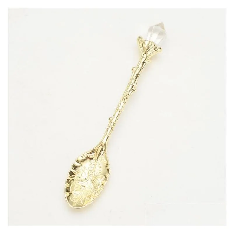 vintage spoons carved crystal head pattern alloy leaf spoon nordic creative mug coffee ice cream spoon 11x1.9cm