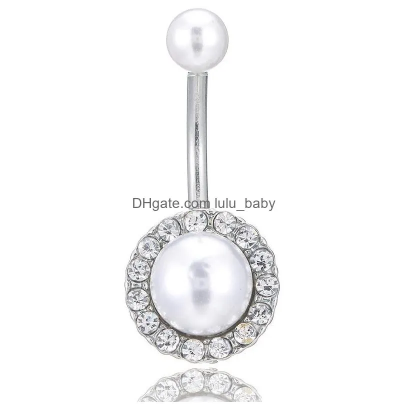  sexy pearl navel ring belly button rings belly navel piercing surgical steel belly ring dance bars body jewelry piercing barbell
