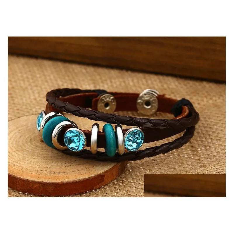  retro personality handmade jewelry cowhide woven hand rope bracelet fb462 mix order 20 pieces a lot slap snap bracelets