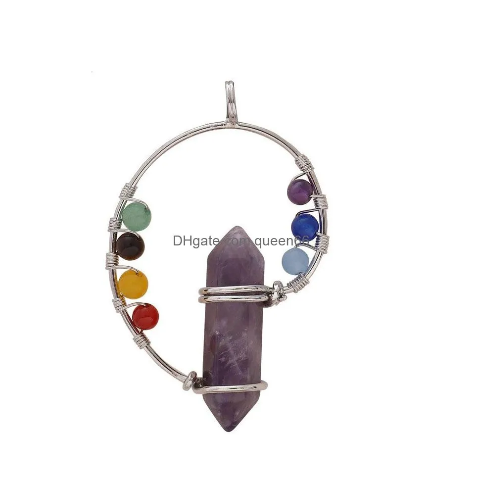  natural stone pendant hexagon column conch yoga spirit pendant colorful stone single pendant