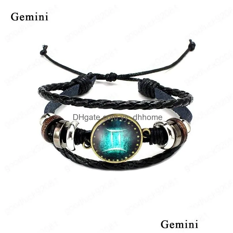 women men leather bracelet 3 layer leather wrap 12 zodiac constellations design bracelets birthday gift jewelry