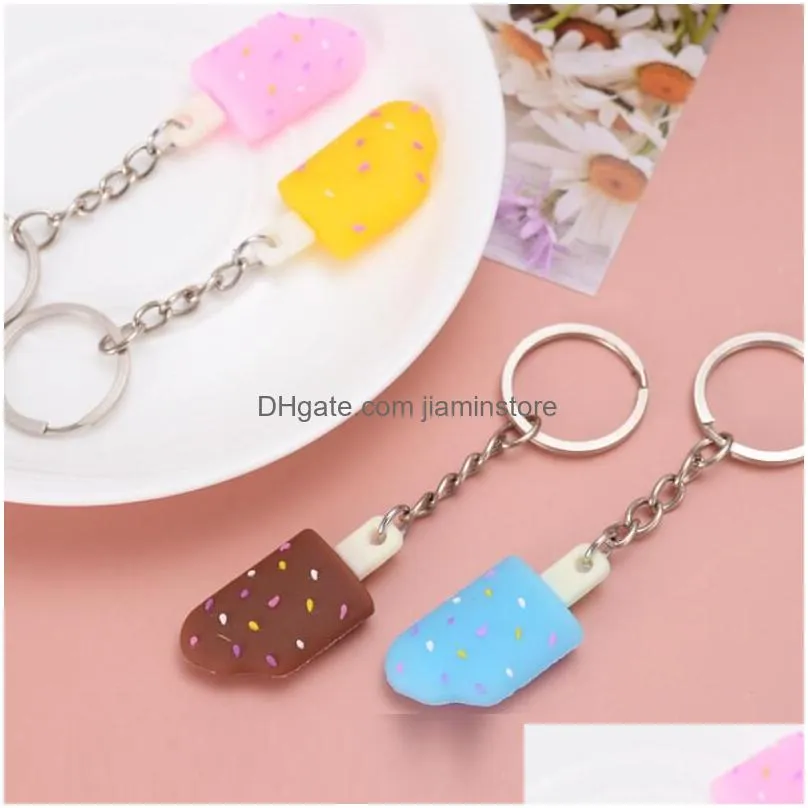 summer creative candy color soft ice cream keychains car bag pendant jewelry keyring for women