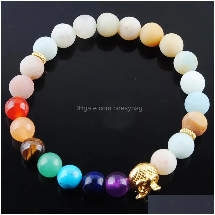 natural gemstones round beads owl bracelets strands 7 chakra healing mala meditation prayer yoga women jewelry bk327