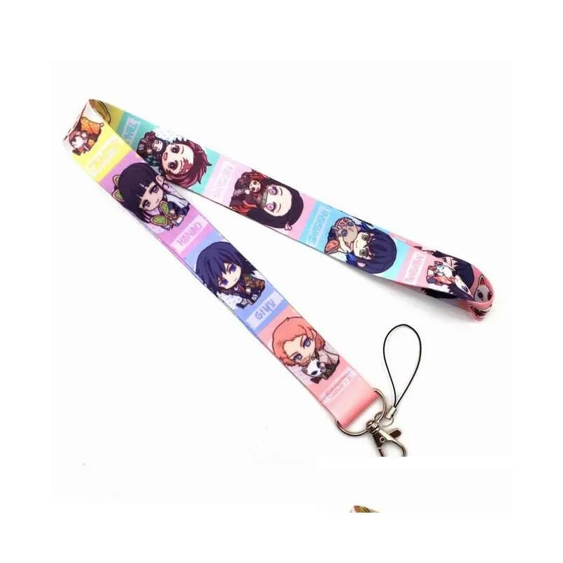 mixed anime demon slayer kimetsu no yaiba neck strap lanyard mobile phone key chain id badge key chains kamado tanjirou