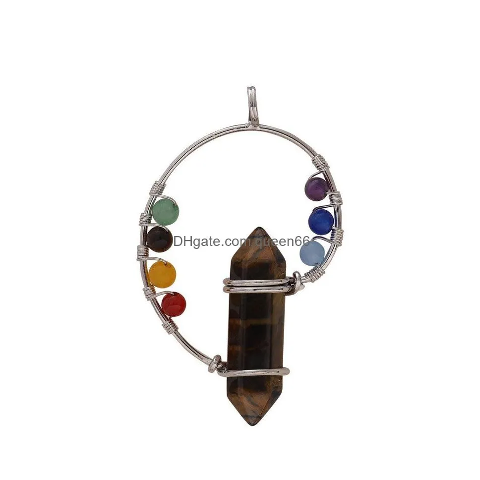  natural stone pendant hexagon column conch yoga spirit pendant colorful stone single pendant