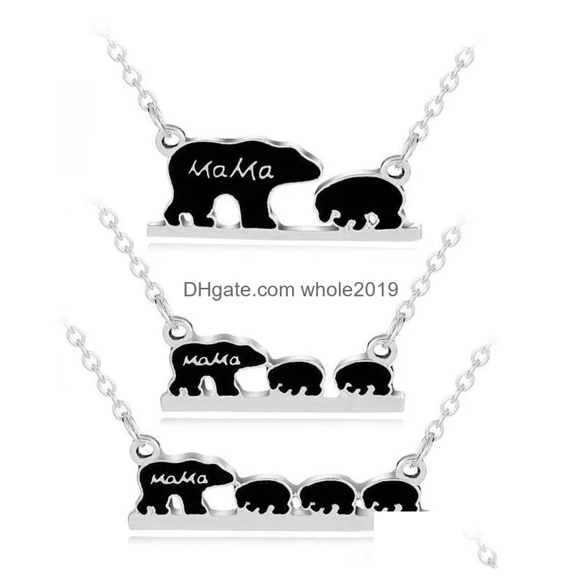 wholesale mama bear baby necklace silver bar pendant chains mother and daughter love fashion jewelry for women