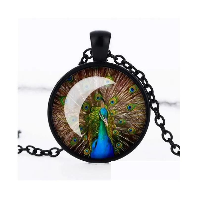 female vintage peacock feather time gemstone pendants necklace gsfn344 with chain mix order pendant necklaces