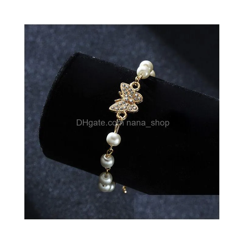 simulated pearl bracelet for women fashion rhinestone cross round starfish charm bracelet gold chain bride wedding jewelry gifts