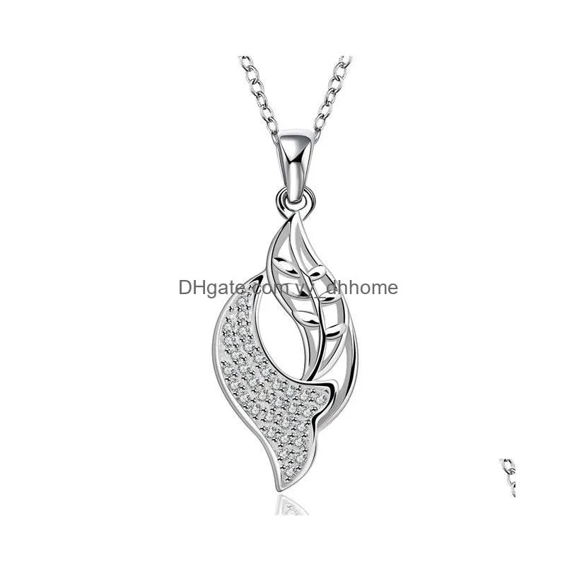 wedding leaves womens sterling silver plate necklace fashion 925 silver pendant necklace with chains gn575