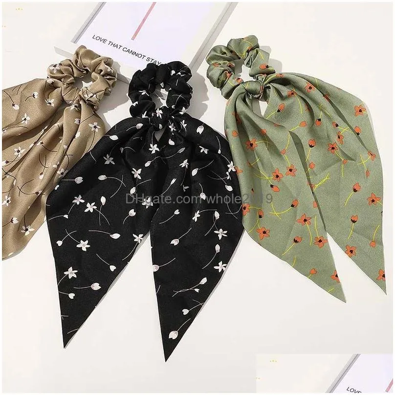 2020 new floral print scrunchie silk elastic hair band for women scarf bows rubber ropes girls hair ties hair accessories