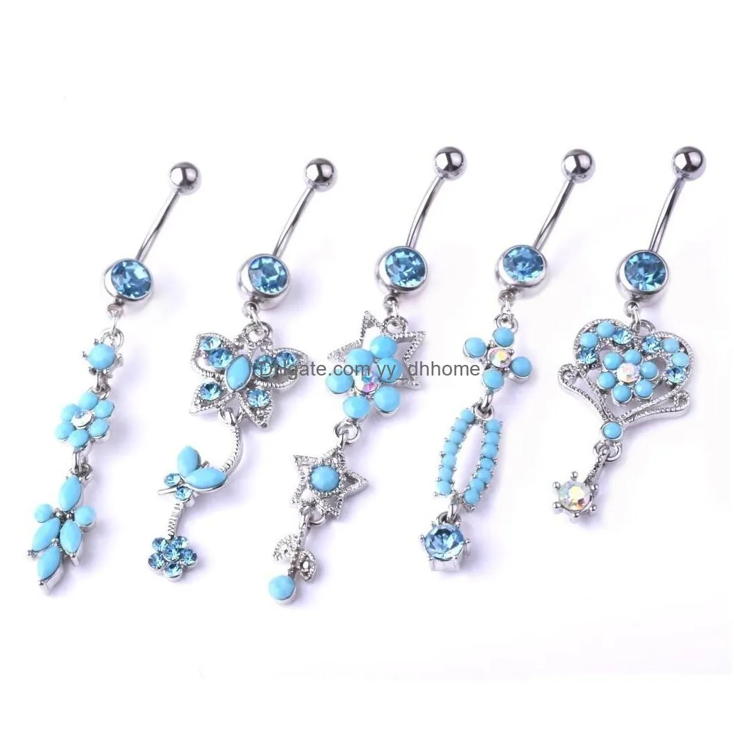 alisouy sexy dangle belly bars belly button rings stones gem surgical steel rhinestone body jewelry navel piercing rings