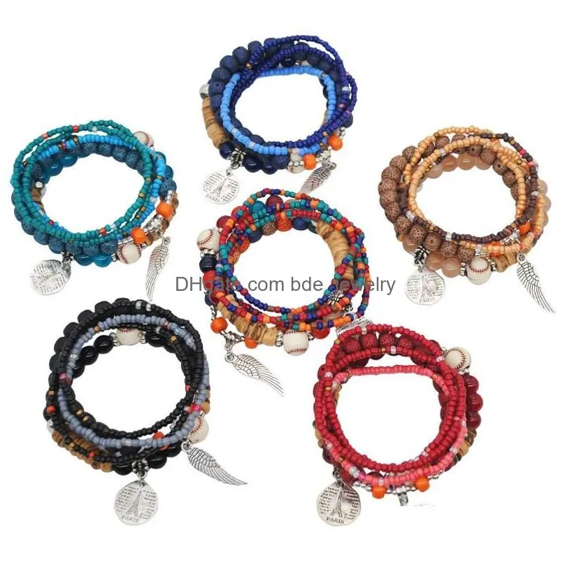  high quality boho national wind bangle bracelets color multilayer stretch rice beads bracelet women fashion accessories