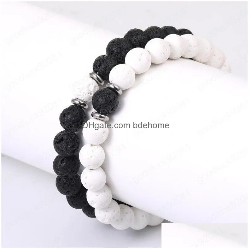 black white lava stone bracelet fashion women men bracelet accessories natural stone buddha beads yoga jewelry friends gifts