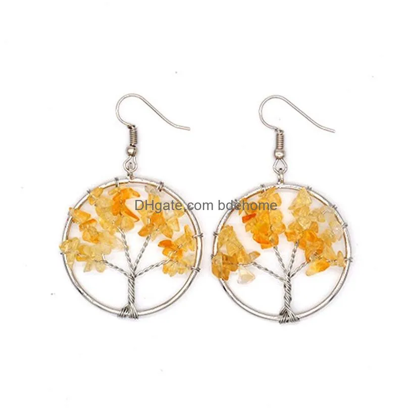 7 chakra quartz natural stone tree of life pattern hollow out earrings for women long earrings designs moda mujer pendientes