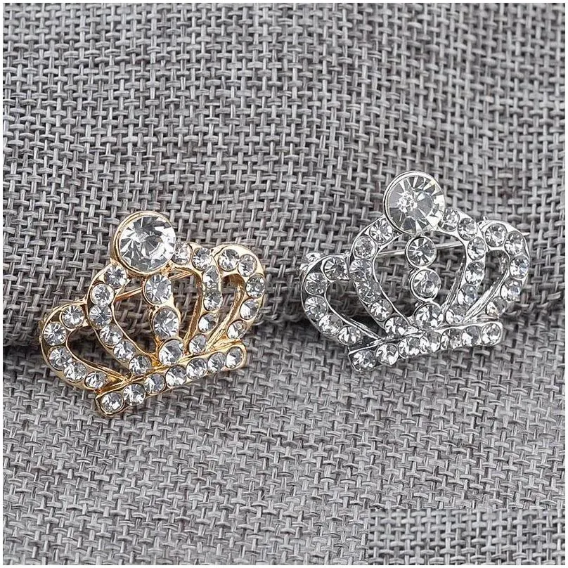 wholesale christmas pins fashion crystal crown pins small collar men s suit brooches jewelry 
