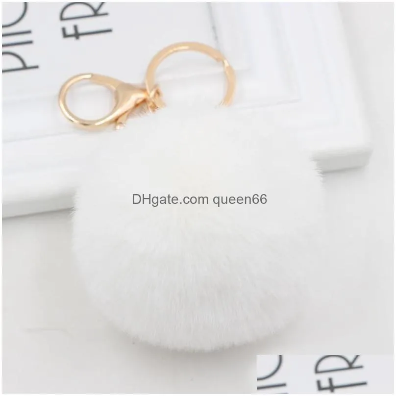 gold imitated rabbit fur ball keychain key chain fur pom pomkey ring key chain for bags