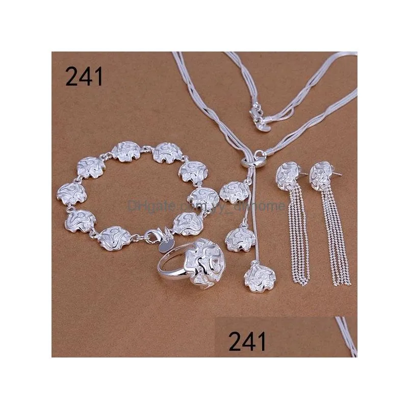 mix style same price womens sterling silver plated jewelry set fashion 925 silver necklace bracelet earring ring jewelry set gts40
