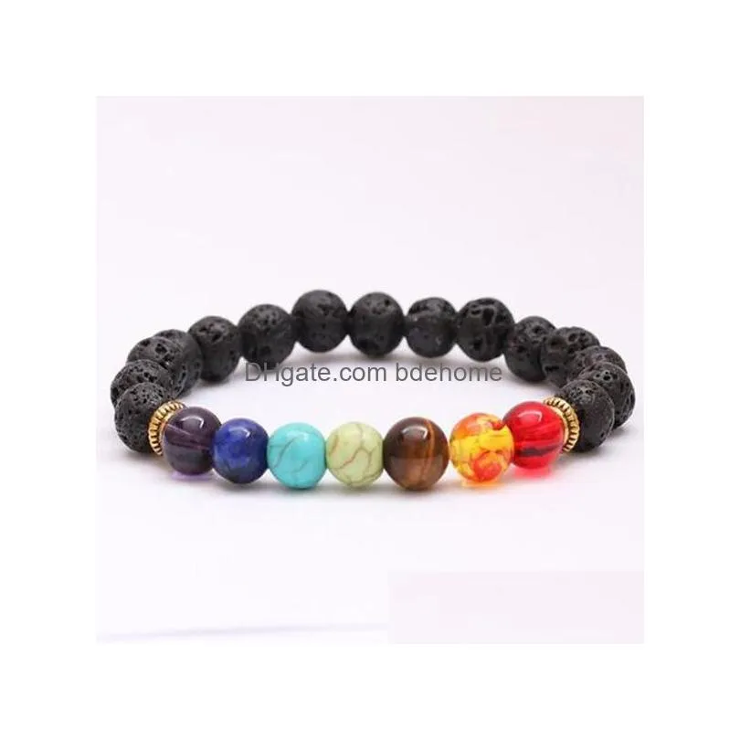 7 chakra bracelet man black matte lava healing balance beads reiki buddha prayer natural stone yoga bracelet for women