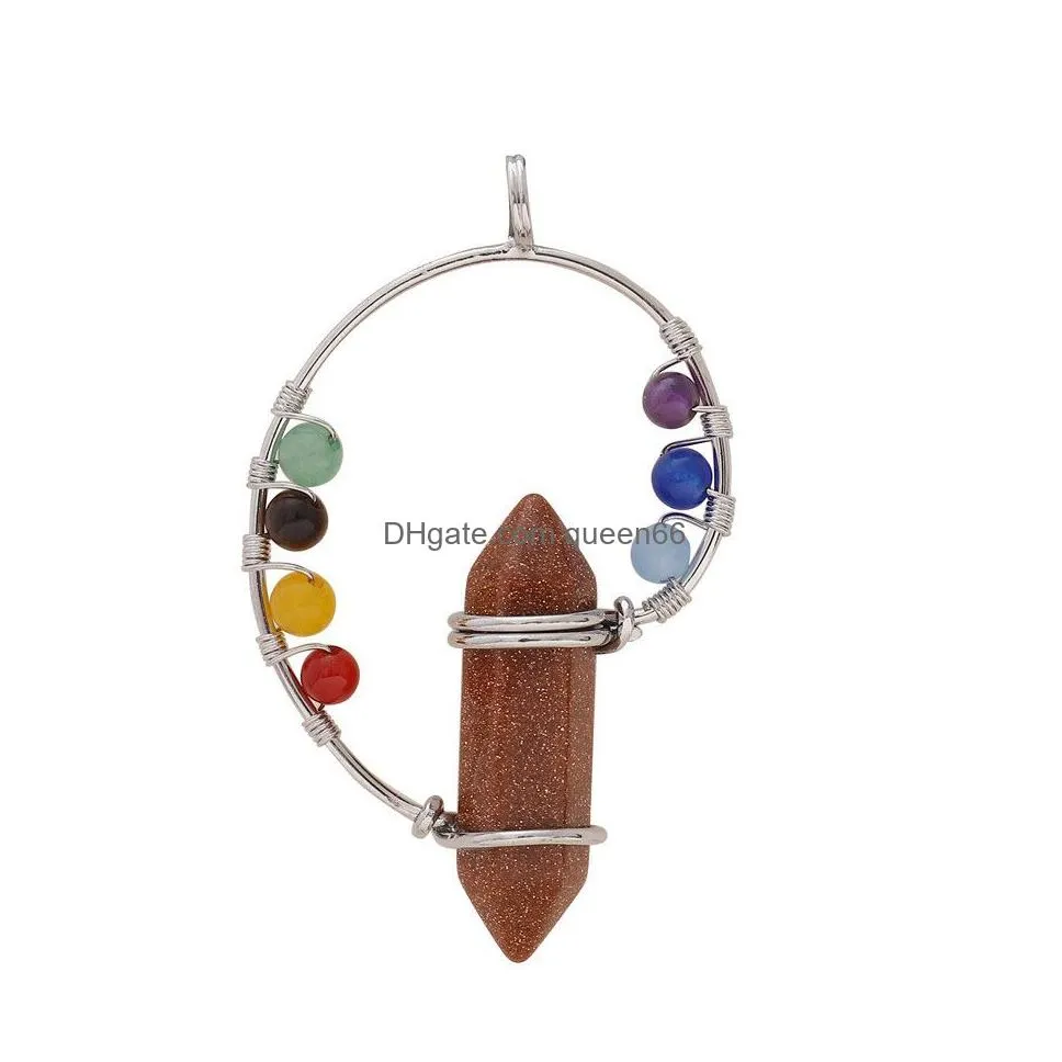  natural stone pendant hexagon column conch yoga spirit pendant colorful stone single pendant