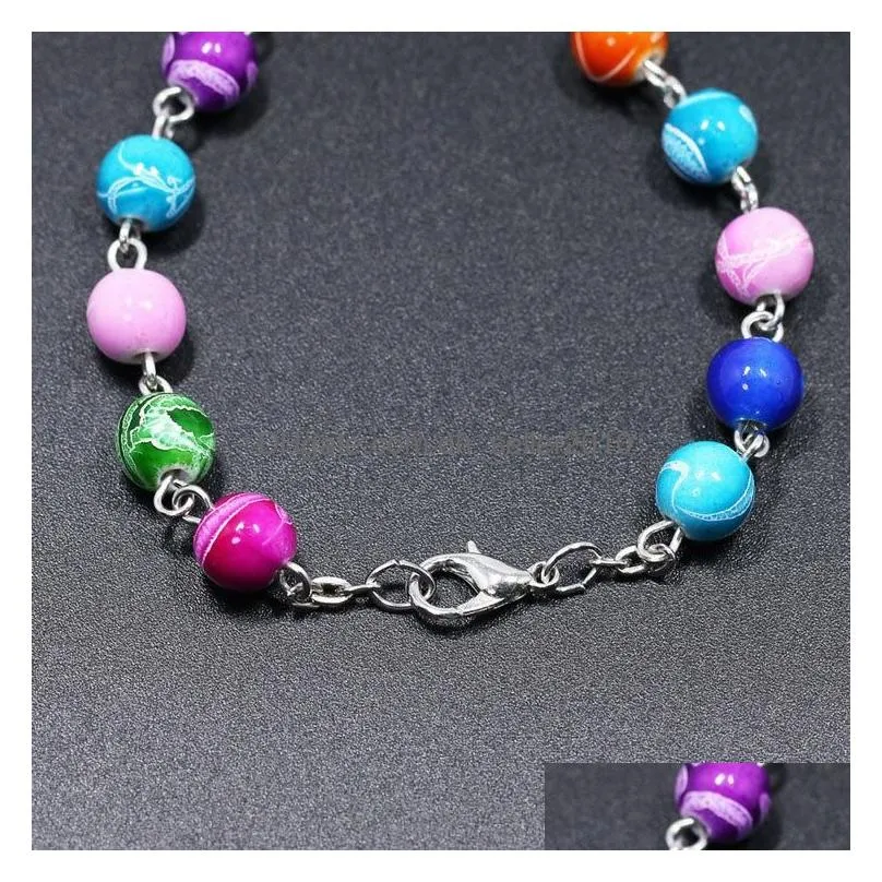 religious cross rosary strand bracelet 8mm colorful acrylic beads catholic rosary bracelet women jesus crucifix bracelet