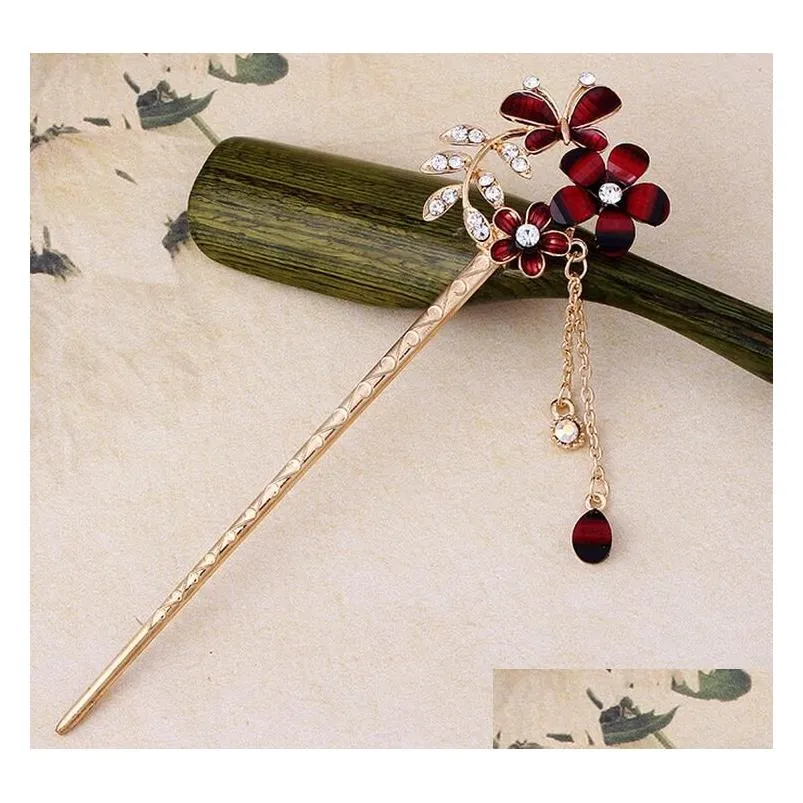 ethnic style alloy hairpin diamonds classic with dripping oil hair pin gsfz035 mix order hairpins