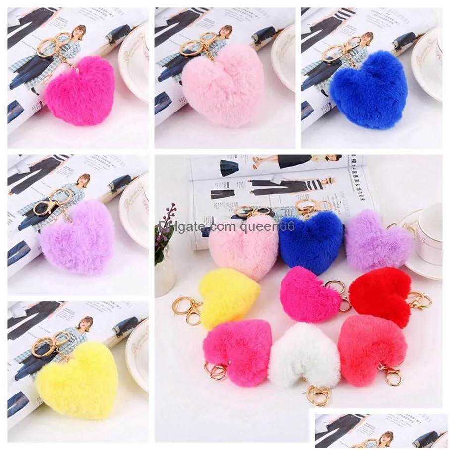 Heart Ball Pom Fluffy Keychain With Fluffy Faux Rabbit Fur Pompom Womens  Bag Pendant Jewelry, Party Gift From Queen66, $0.72