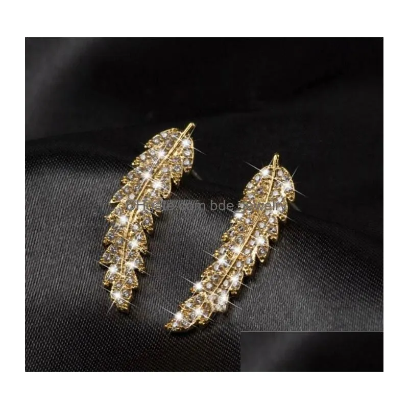 fashionable woman gold silver rose gold zircon leaf earrings twinkle luxurious crystal leaf earrings valentines day gift