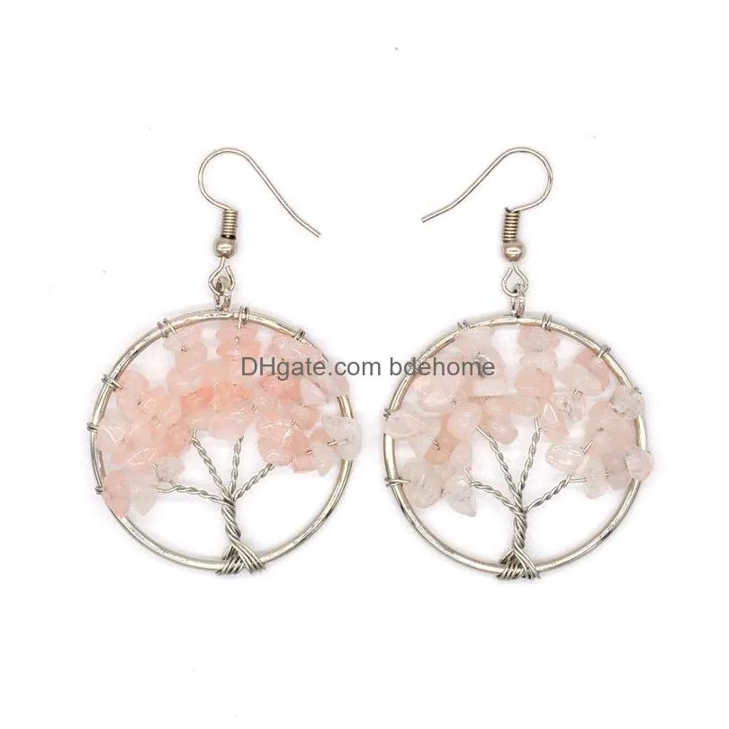 7 chakra quartz natural stone tree of life pattern hollow out earrings for women long earrings designs moda mujer pendientes