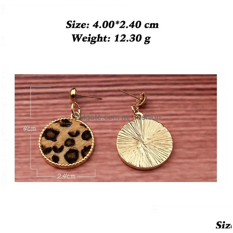 fashion gold plated cheetah round earrings for women designer animal print leopard leather disc stud earrings statement custom jewelry