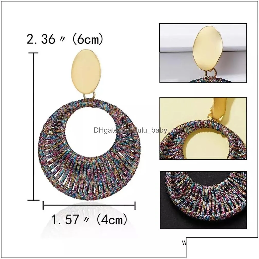 vintage elegant big round earrings boho hand woven geometry circle earrings for women ethnic statement earrings jewelry brincos