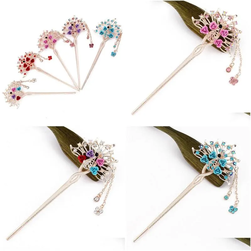 classic retro fringed headdress rose hairpin hair pin gsfz007 mix order hairpins