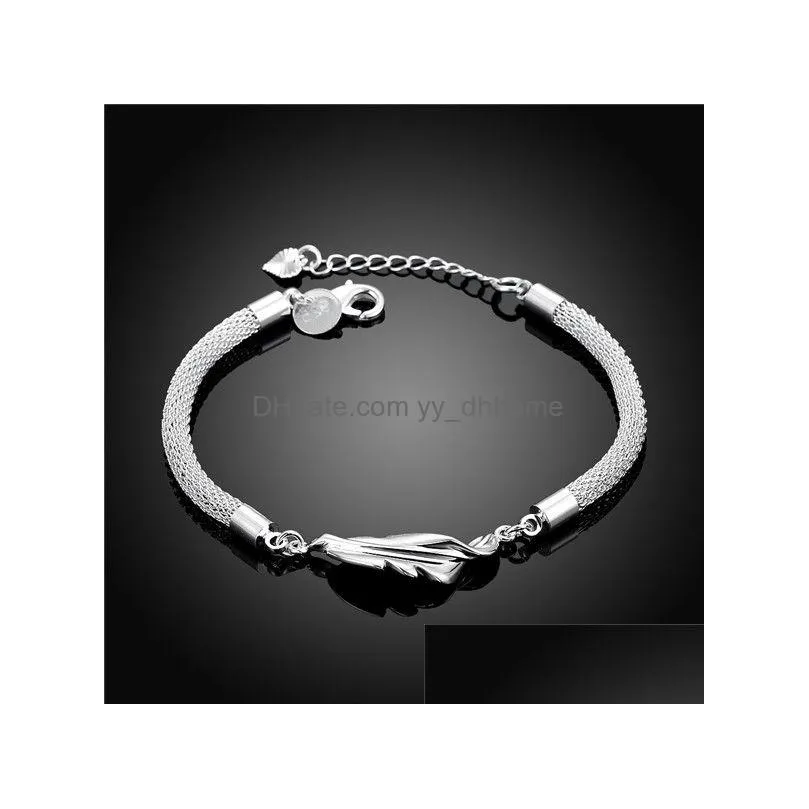 top sale feather 925 silver charm bracelets 8inchs gssb361 womens sterling silver plated jewelry bracelet