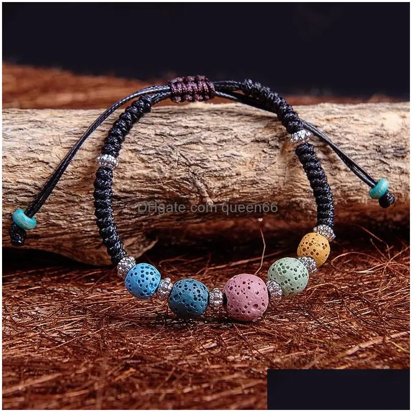 new colorful lava rock beads charm bracelets womens  oil diffuser stone leather braided rope bangle for ladies fashion