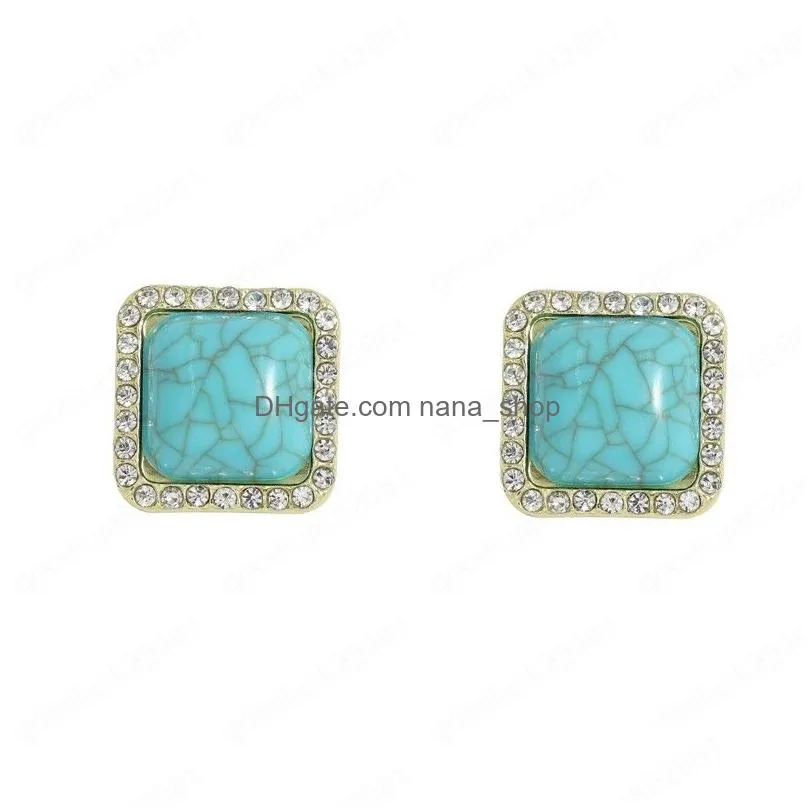 blue color resin stones stud earring women shiny crystal geometric square earrings trendy jewelry