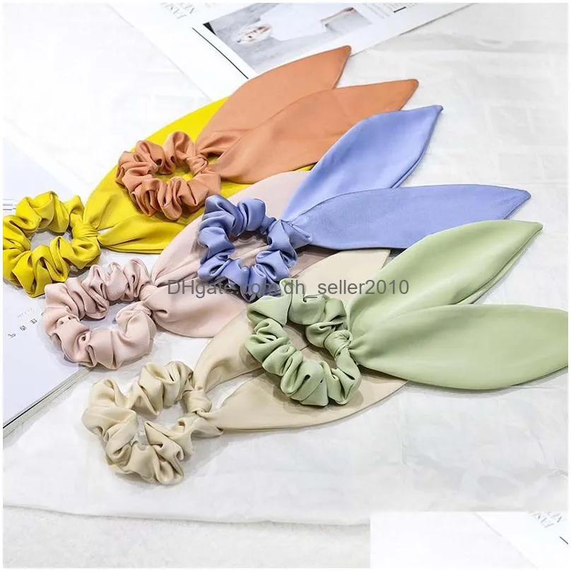 candy color hair ties bow knotted satin scrunchies ponytail holder ribbon elastic hairbands headwear for girls hair accessories