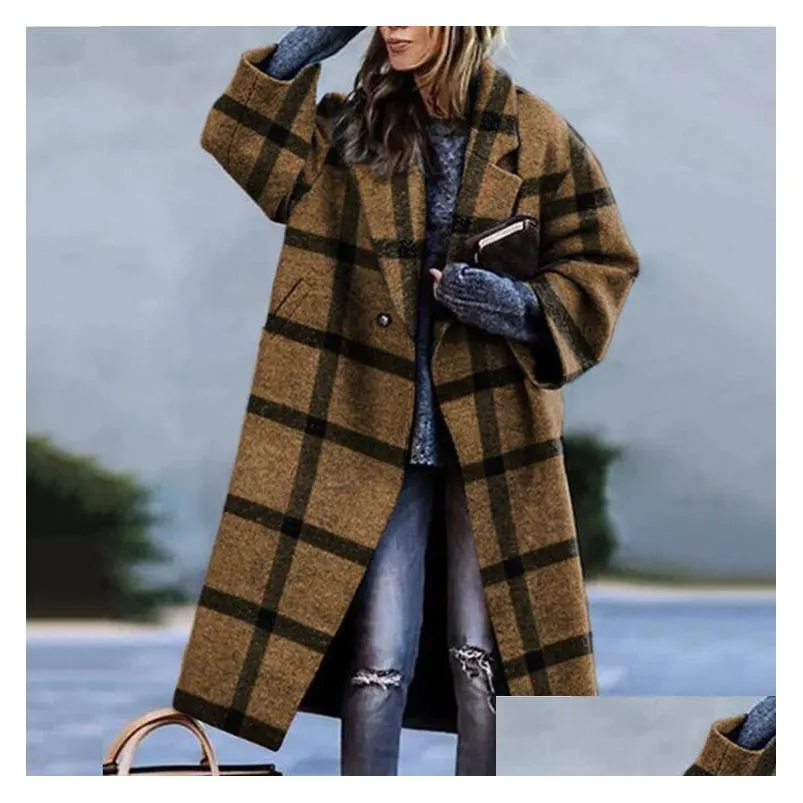 Elegant Floral Print Women s Long Cardigan Wool Blend Jacket for Autumn and Winter