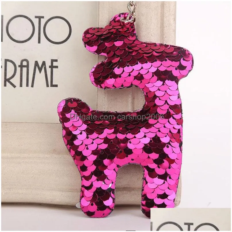 cute shiny small deer keychain creative gift sequins animal key chain keyring for women car bag pendant jewelry key holder