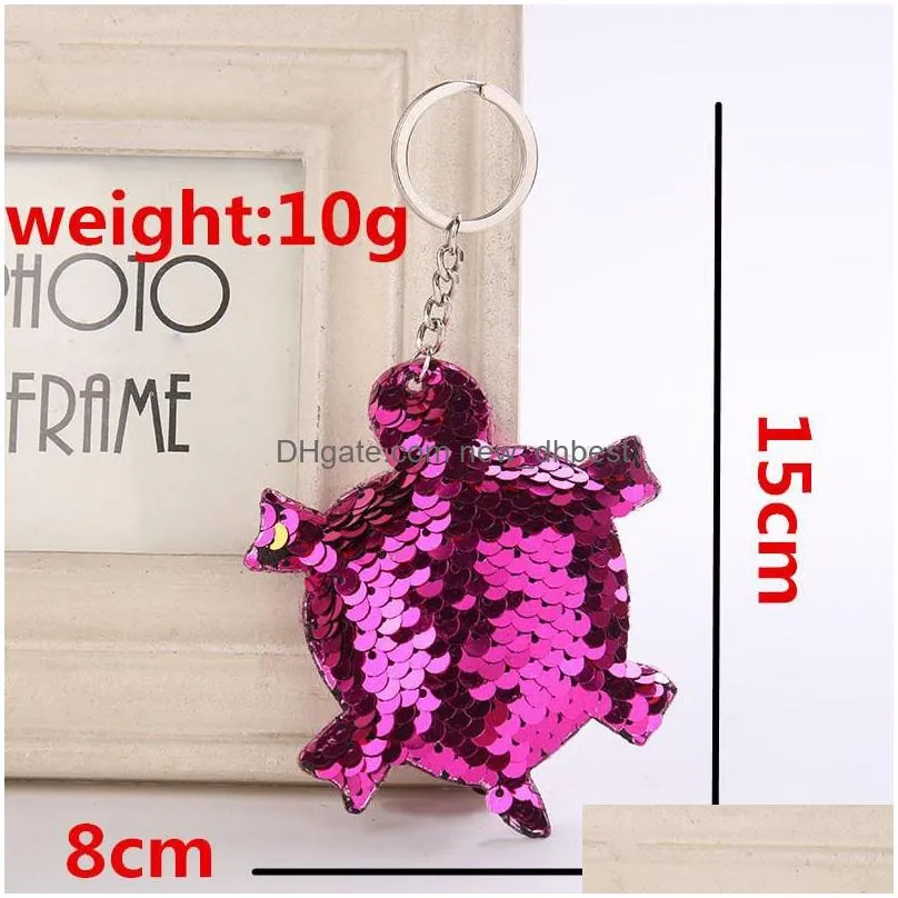 8x15cm cute turtle shiny keychain sequins key rings key chains for women cars bag accessories pendant key holder 4 styles