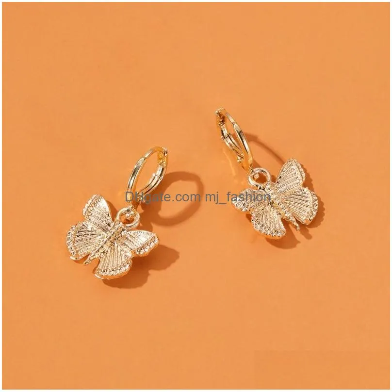 metal butterfly hoop earrings for women gold silver color animal pendant earrings jewelry wholesale