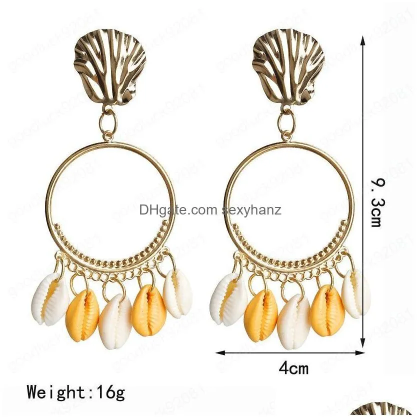 6 colors women bohemian seaside vacation style romantic shell earrings creative scallop vintage earrings statement ear stud