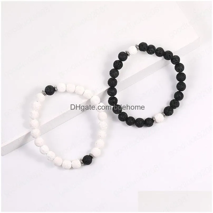 black white lava stone bracelet fashion women men bracelet accessories natural stone buddha beads yoga jewelry friends gifts