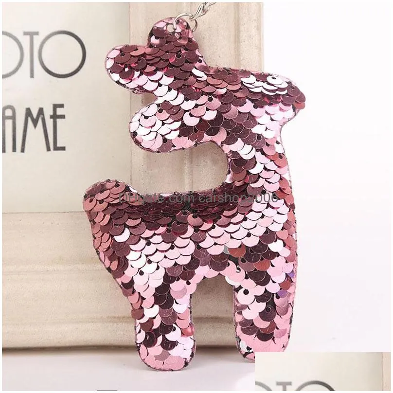 cute shiny small deer keychain creative gift sequins animal key chain keyring for women car bag pendant jewelry key holder