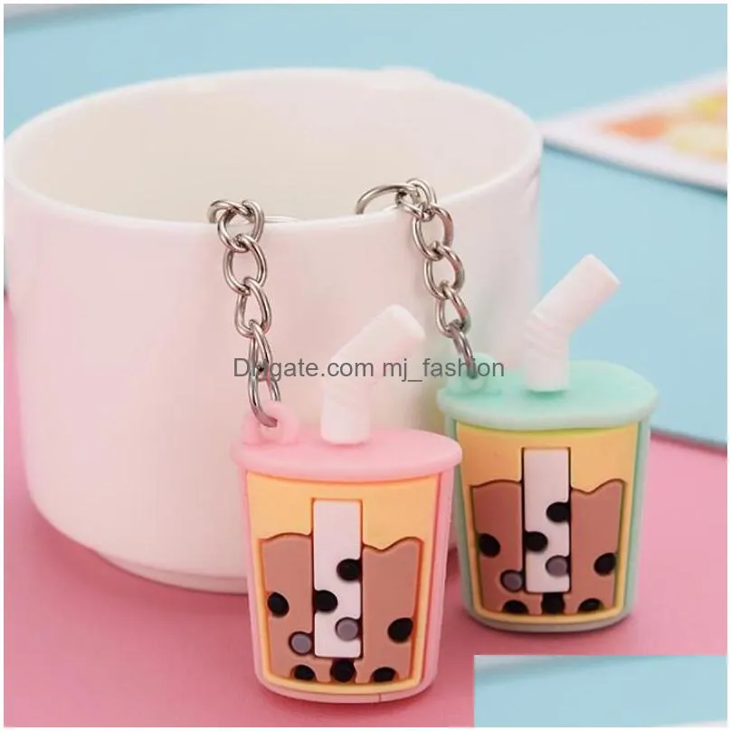 fashion creative pearl milk tea keychains simulation drink cartoon cute key chain lovers bags pendant keyring