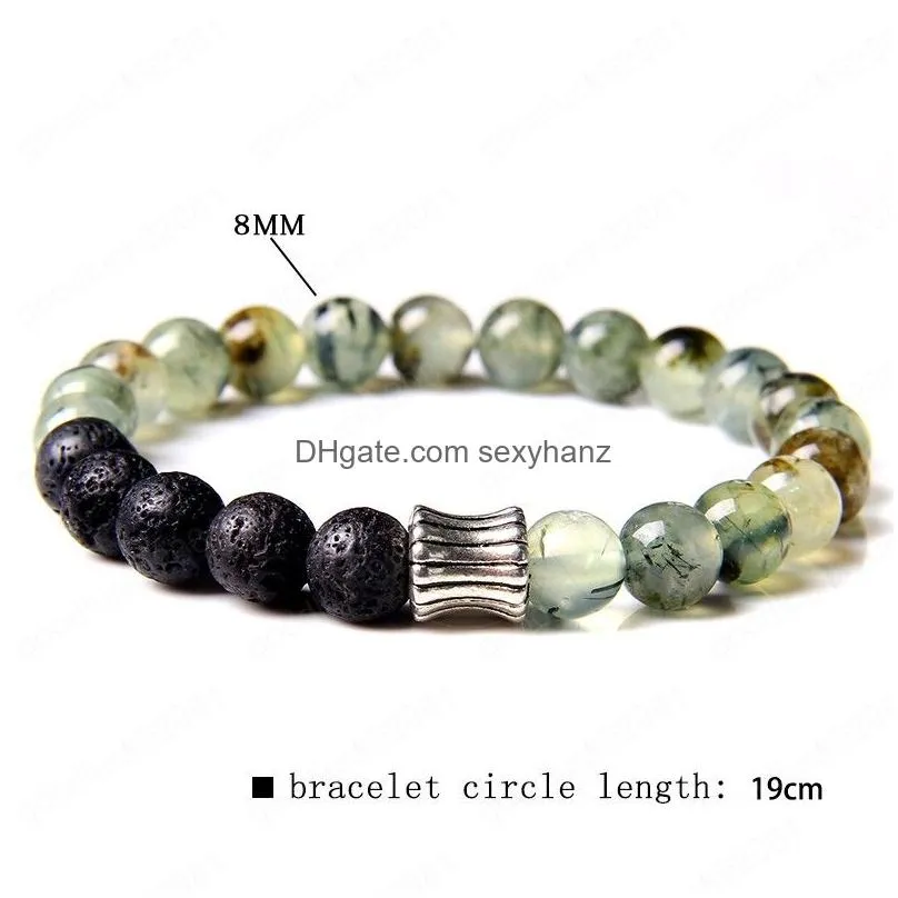 natural black lava stone beaded bracelets green rutilated quartz beads bracelet male female jewelry gifts