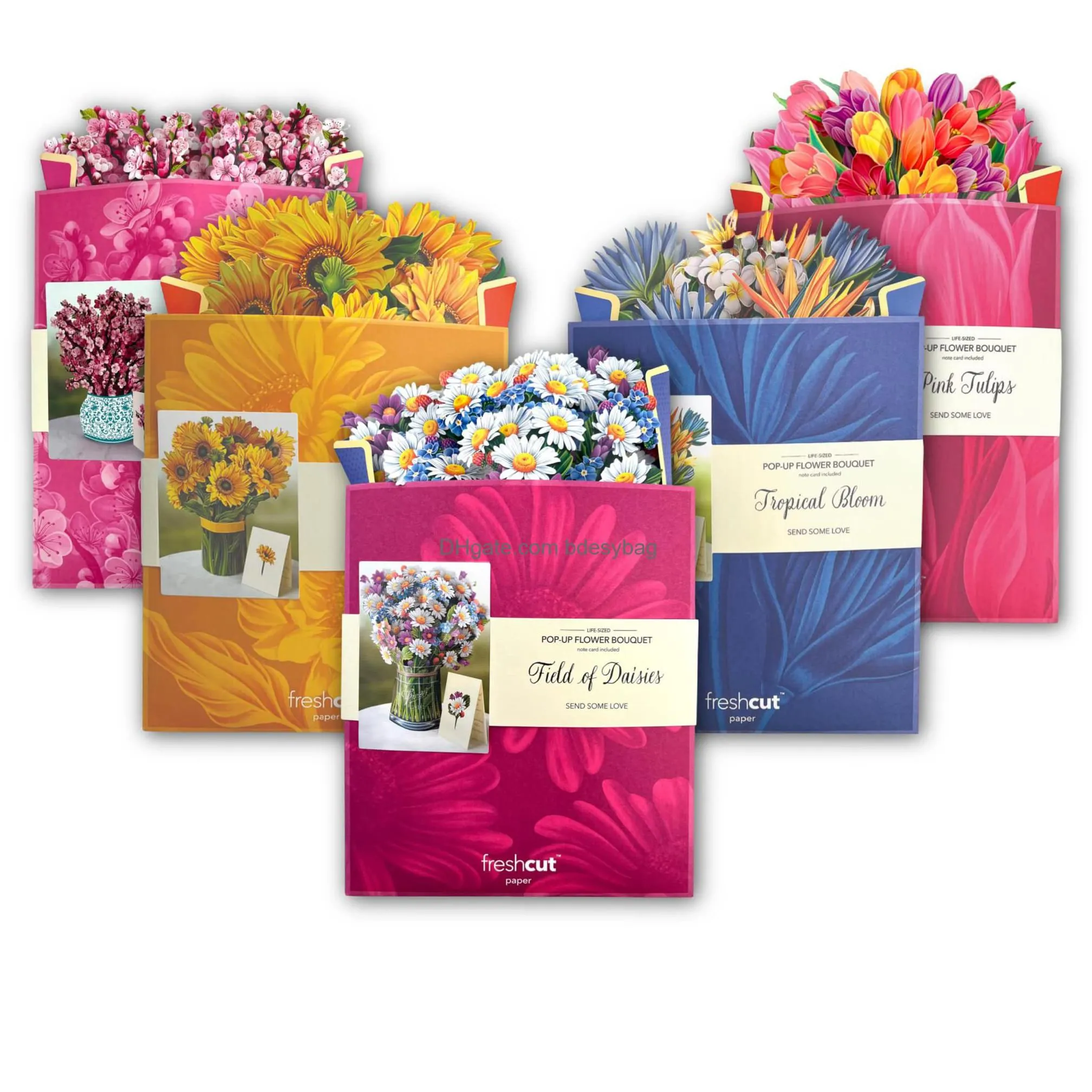 greeting cards  cut paper  up 12 inch life sized flower bouquet 3d popup with note card and envelope drop delivery amrzz